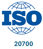 A blue and white logo for the international organization of standards.