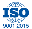 A blue and white logo for iso 9 0 0 1 : 2 0 1 5