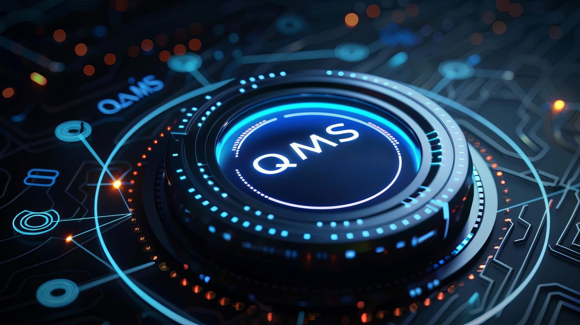 A close up of the qms logo on a computer screen.